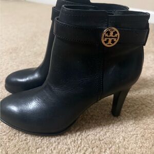 Tory Burch Black Ankle Booties with Gold Accent